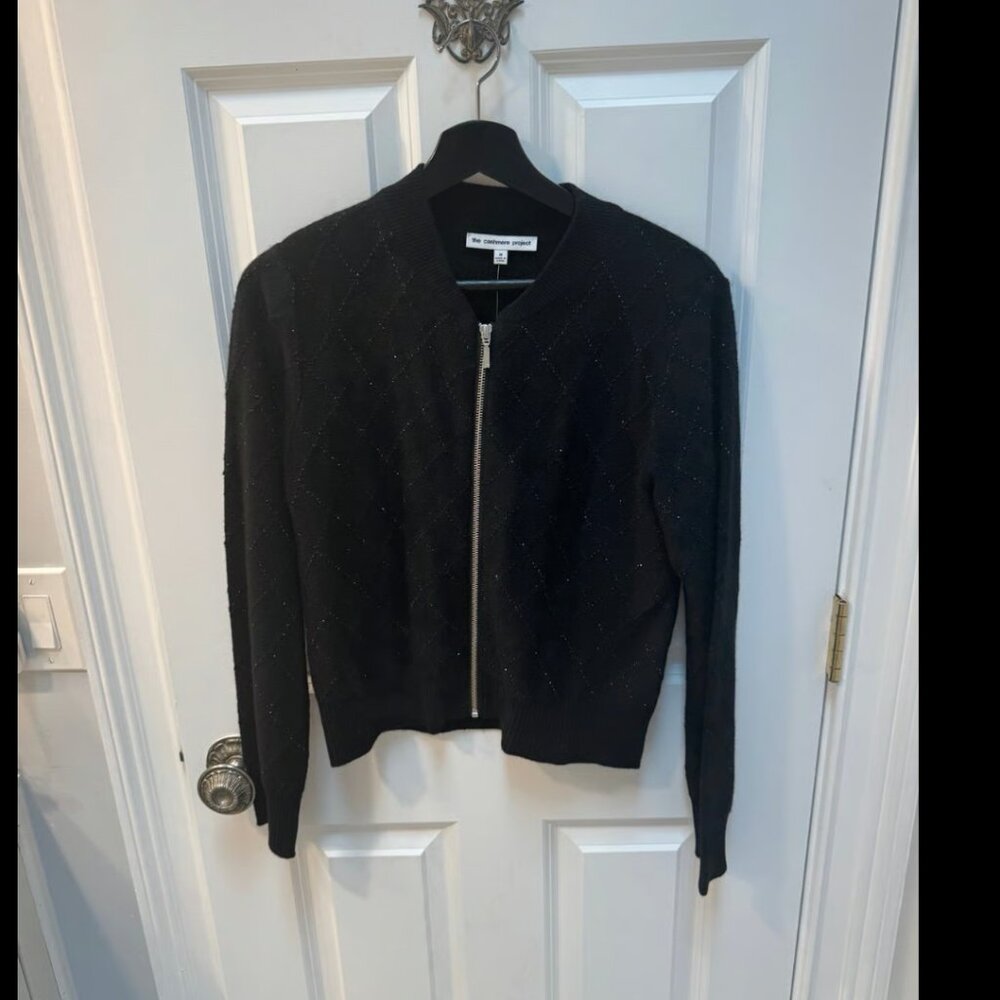 THE CASHMERE PROJECT Women's Black Full Zip Sequin Bomber Sweater Jacket Size M